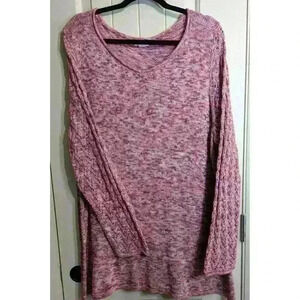 Westport Women's Pink Heathered V-Neck Tunic Sweater Cut Out Sleeves Size 3X